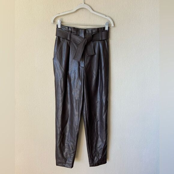 A.L.C. Cobey Faux Leather Brown Pants Ankle Crop Belted Size 0 - Picture 6 of 8